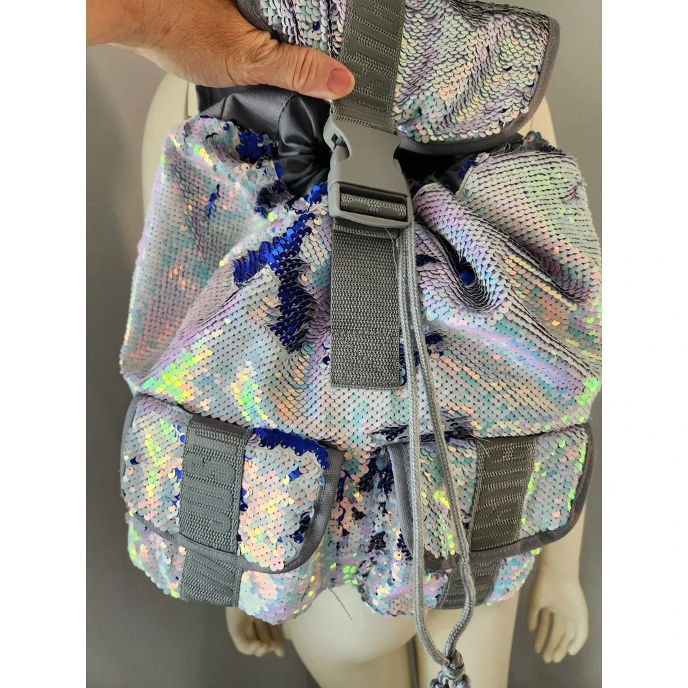 Justice Shimmer Sequin Unicorn Mermaid Iridescent School Backpack Travel Sensory